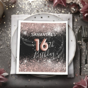 Serviette En Papier Anniversaire élégant 16 ans Fête Rose Paillettes &