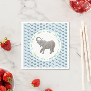 Serviette En Papier Anniversaire Éléphant Bébé Bleu Clair