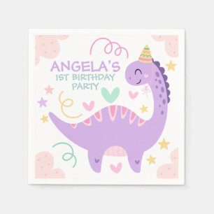 Serviette En Papier Anniversaire Enfants Dinosaure Violet Mignon
