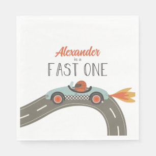 Serviette En Papier Anniversaire Fast One voiture de course bleue
