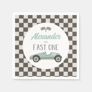 Serviette En Papier Anniversaire Fast One voiture de course bleue