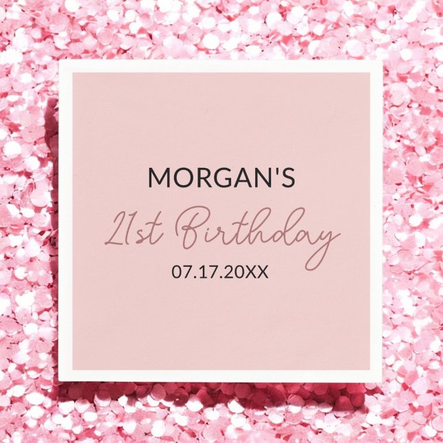 Serviette En Papier Anniversaire Fête Blush Pink Nom mignon (Créateur téléchargé)