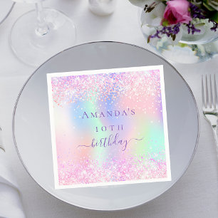 Serviette En Papier Anniversaire fête rose violet holographique