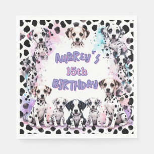 Serviette En Papier Anniversaire Fille Chien Dalmatien Pastel Violet