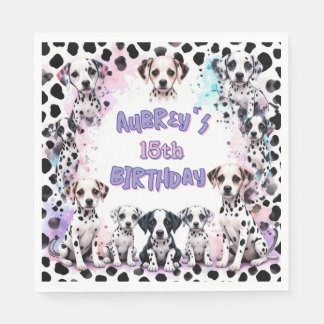 Serviette En Papier Anniversaire Fille Chien Dalmatien Pastel Violet