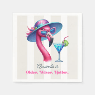 Serviette En Papier Anniversaire Flamant Rose Chaud Plus Âgé Plus Sage