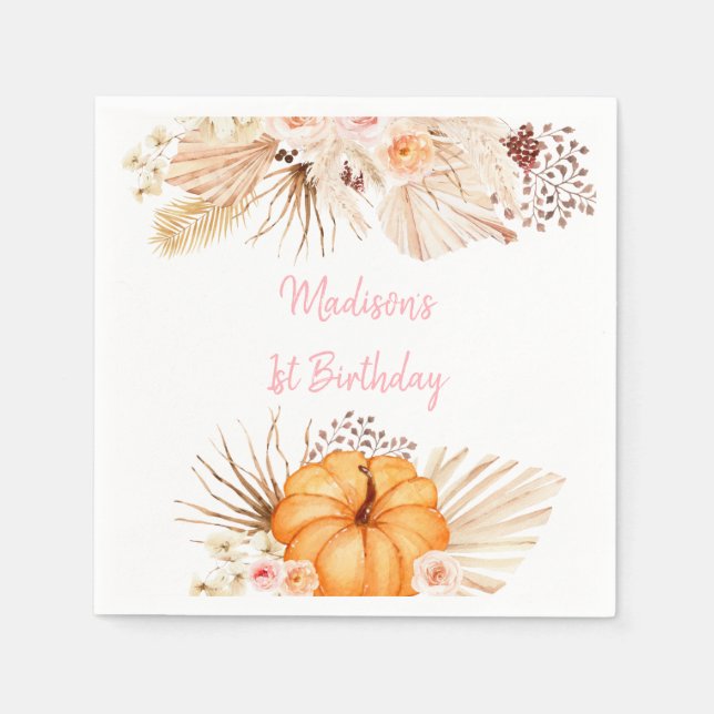 Serviette En Papier Anniversaire floral de Little Citrouille Boho (Devant)