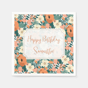 Serviette En Papier Anniversaire floral personnalisé