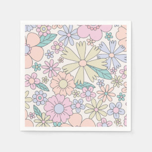 Serviette En Papier Anniversaire Floral Rétro Groovy