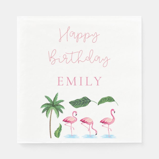 Serviette En Papier Anniversaire floral rose et vert (Devant)