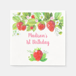 Serviette En Papier Anniversaire floral rose fraise