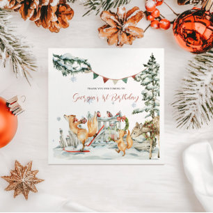 Serviette En Papier Anniversaire Forêt Enchantée d'Hiver