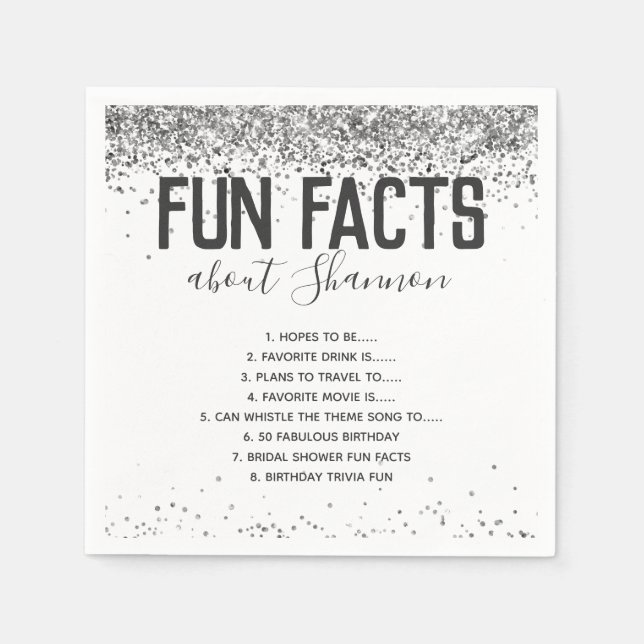Serviette En Papier Anniversaire Fun Faits Argent Parties scintillant  (Devant)