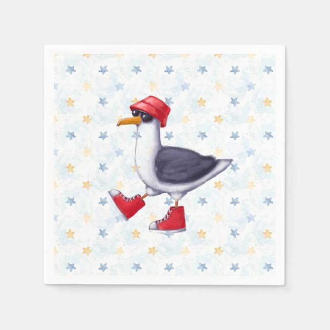 Serviette En Papier Anniversaire Fun Jote Seagull Bird (Devant)