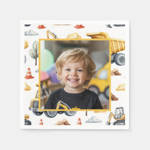 Serviette En Papier Anniversaire Garçon Camions de Construction Jaunes
