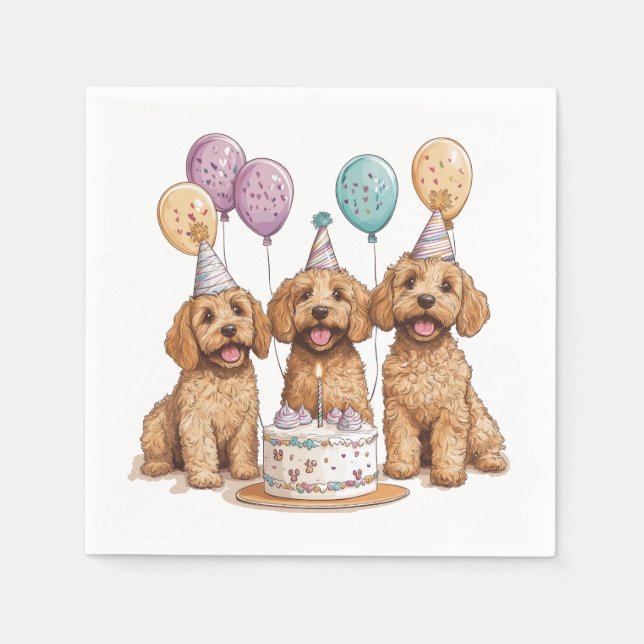 Serviette En Papier Anniversaire Goldendoodle Chiens Anniversaire Gâte (Devant)