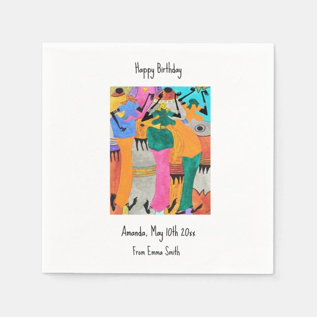 Serviette En Papier Anniversaire Kenya African Art Joy Dance (Devant)