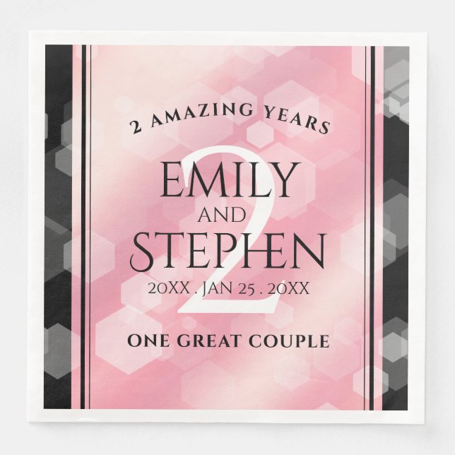 Serviette En Papier Anniversaire Mariage élégant du 2e Rose Quartz (Devant)
