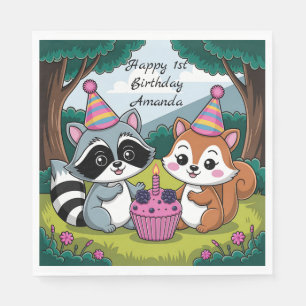 Serviette En Papier Anniversaire mignon de l'écureuil et du raton lave