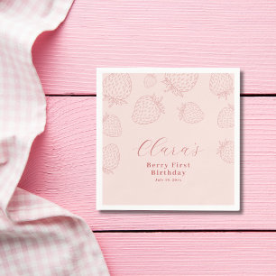 Serviette En Papier Anniversaire minimaliste de fraise rose douce