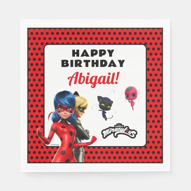 Serviette En Papier Anniversaire Miraculé de Ladybug et de Cat Noir (Devant)
