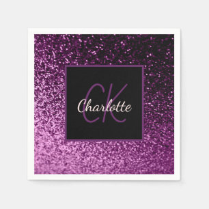 Serviette En Papier Anniversaire monogramme de luxe paillettes rose vi