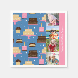 Serviette En Papier Anniversaire Motif de gâteau Nom personnalisé + Ph