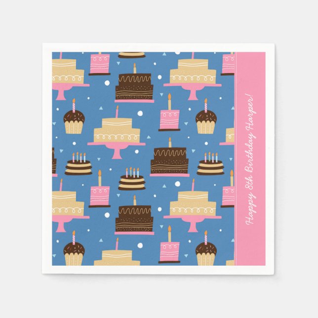 Serviette En Papier Anniversaire Motif de gâteaux Nom personnalisé + S (Devant)