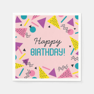 Serviette En Papier Anniversaire Motif des années 80 roses