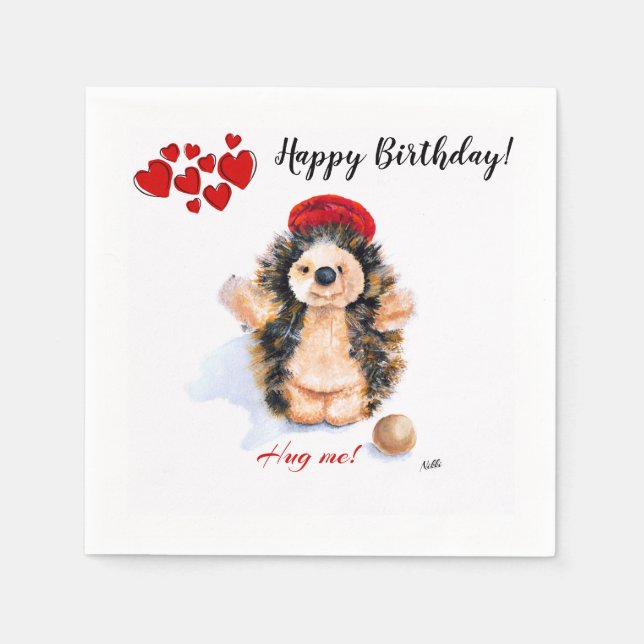 Serviette En Papier Anniversaire Napkin "Petit Hérisson" (Devant)