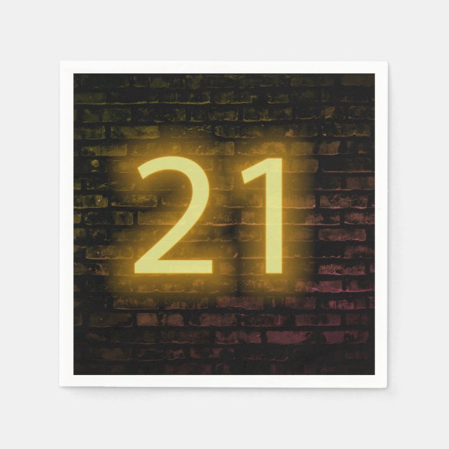 Serviette En Papier Anniversaire Neon 21 Connexion mur en briques (Devant)