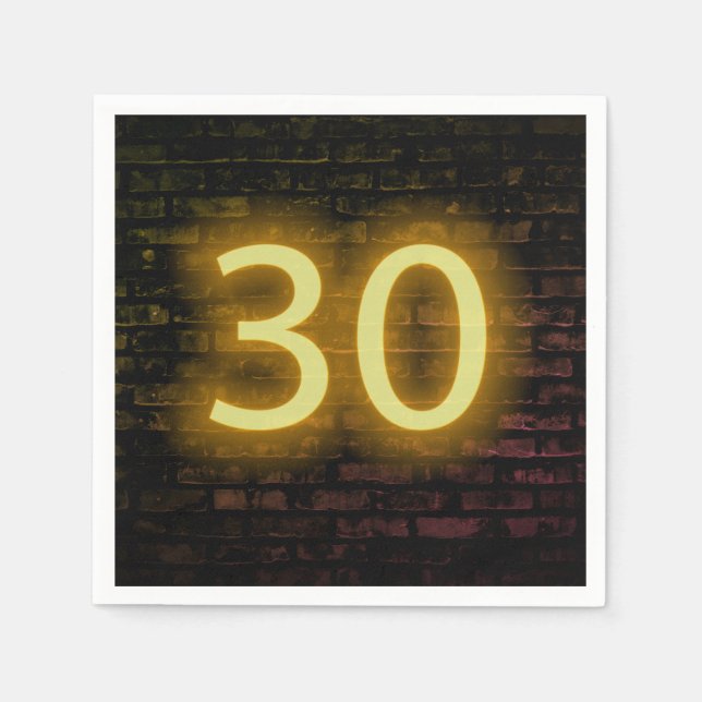 Serviette En Papier Anniversaire Neon 30 Connexion Mur de briques (Devant)