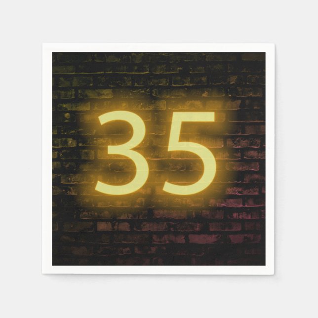 Serviette En Papier Anniversaire Neon 35 Connexion mur en briques (Devant)