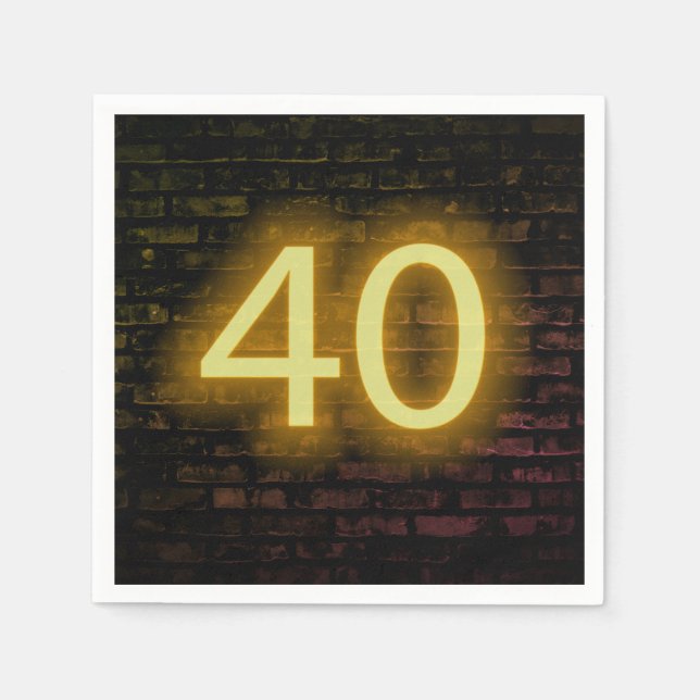 Serviette En Papier Anniversaire Neon 40 Connexion Mur de briques (Devant)