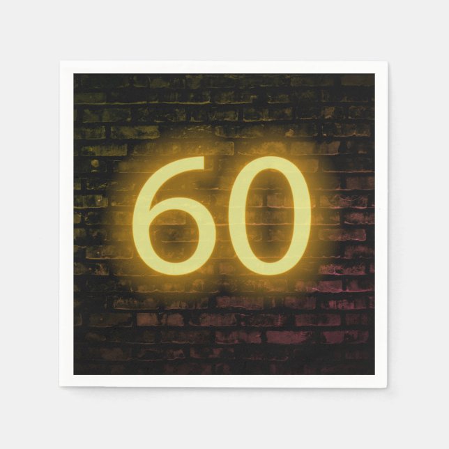 Serviette En Papier Anniversaire Neon 60 Connexion Mur de briques (Devant)