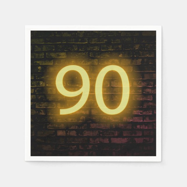 Serviette En Papier Anniversaire Neon 90 Connexion Mur de briques (Devant)