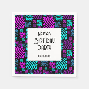 Serviette En Papier Anniversaire noir à motif géométrique néon brillan