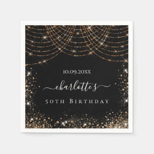 Serviette En Papier Anniversaire noir or parties scintillant nom scrip