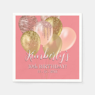 Serviette En Papier Anniversaire Nom Gold Parties scintillant Ballons 