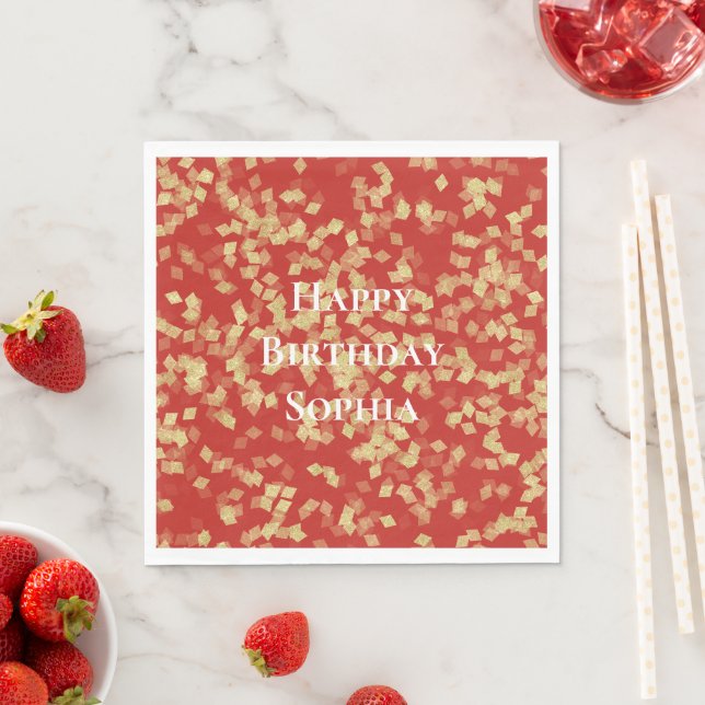 Serviette En Papier Anniversaire Or Rouge (En situation)