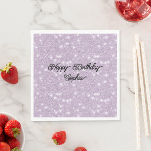 Serviette En Papier Anniversaire Pailleté Filleul Lavande