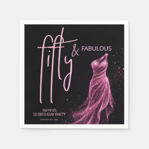 Serviette En Papier Anniversaire Pailleté Rose Noir Chic 50 & Fabuleux