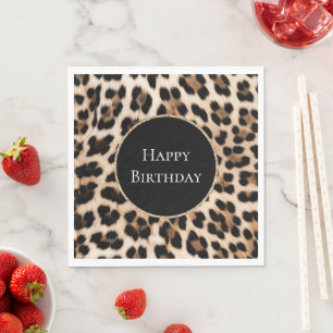 Serviette En Papier Anniversaire Paillettes Or Animal Léopard Crème