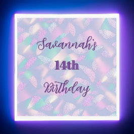 Serviette En Papier Anniversaire Parties scintillant violet Nom hologr