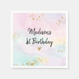 Serviette En Papier Anniversaire Pastel Rainbow Pink Gold