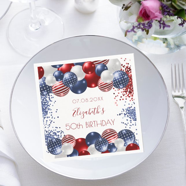 Serviette En Papier Anniversaire patriotique USA rouge blanc bleu (Créateur téléchargé)