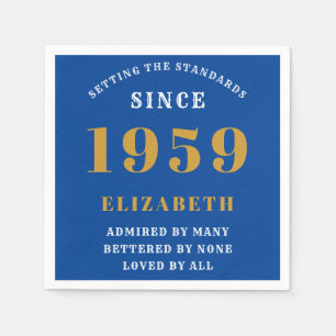 Serviette En Papier Anniversaire personnalisé 1959 Blue Gold Elegant