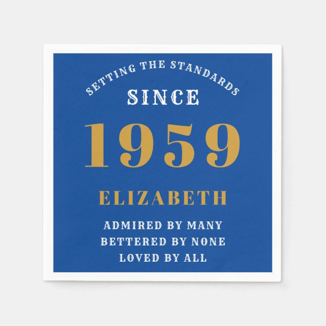 Serviette En Papier Anniversaire personnalisé 1959 Blue Gold Elegant C (Devant)
