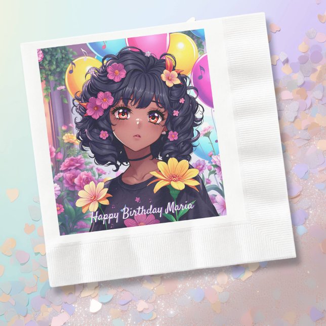 Serviette En Papier Anniversaire personnalisé de la fille de couleur (Créateur téléchargé)