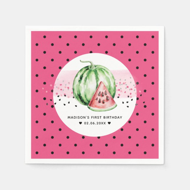 Serviette En Papier Anniversaire personnalisé de la pastèque (Devant)
